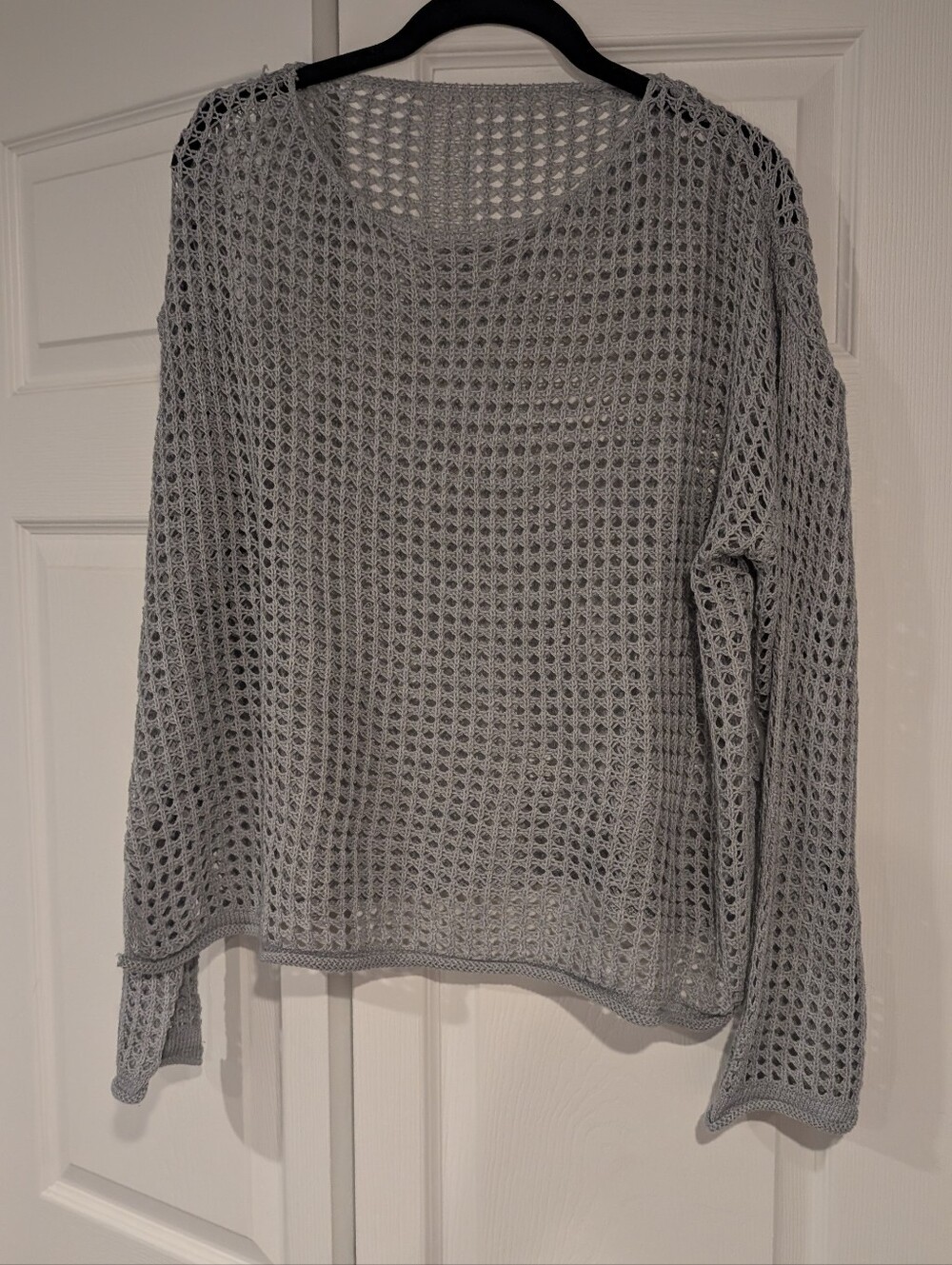 Cupshe Light Gray Open-Knit Crew Neck Sweater